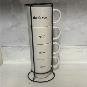 Stackable White Mugs with Stand